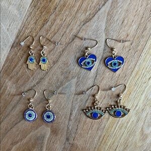 Bundle of Handmade Gold and Blue Eye Motif Earrings Set